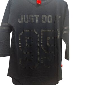 Nike Women's Sz XS Black Just Do It 95 Jersey Tee Rounded Hem Athleisure Gym